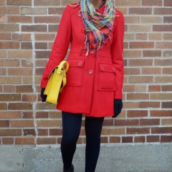 Tulle Anthropologie Red Pea Coat 